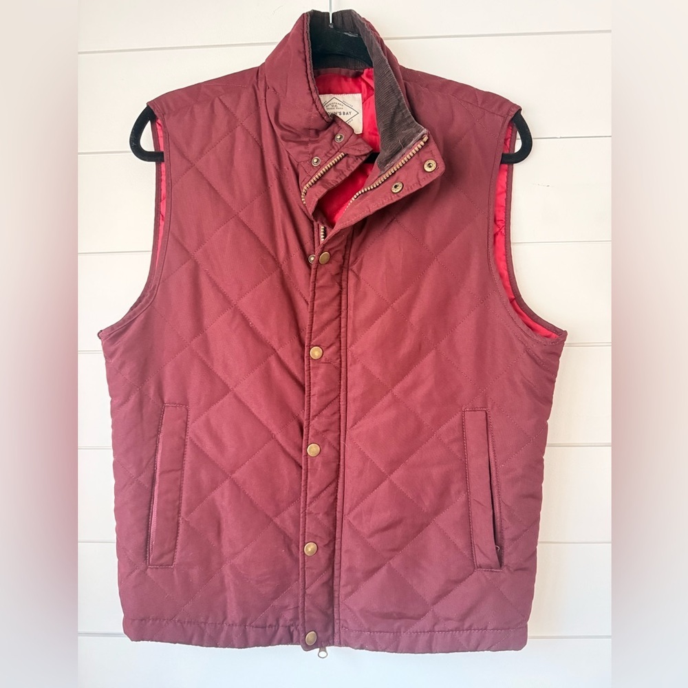 St.‎ John's Bay Men's Burgundy Quilted Vest Full Zip Mid-Length Size S